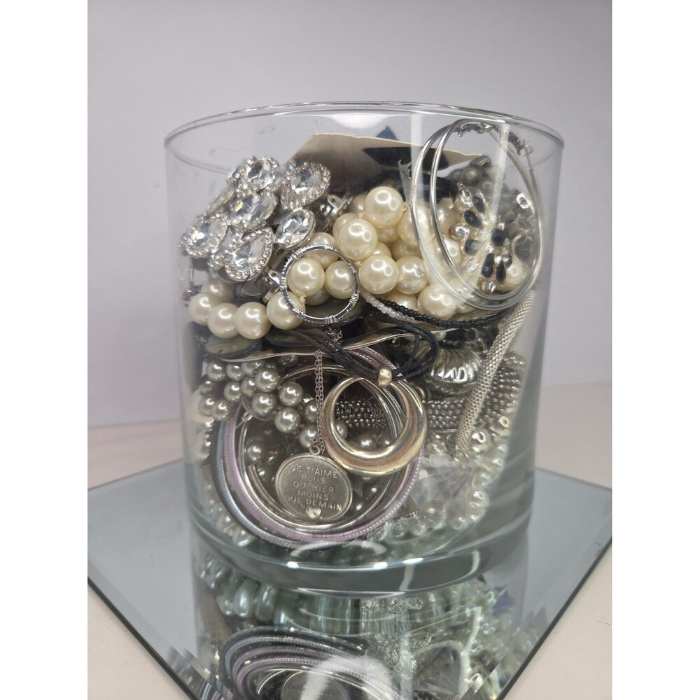 Jewelry Jar Wearable Silvertone Pearls & Rhinestones Theme Over 50 Pcs! NWT
